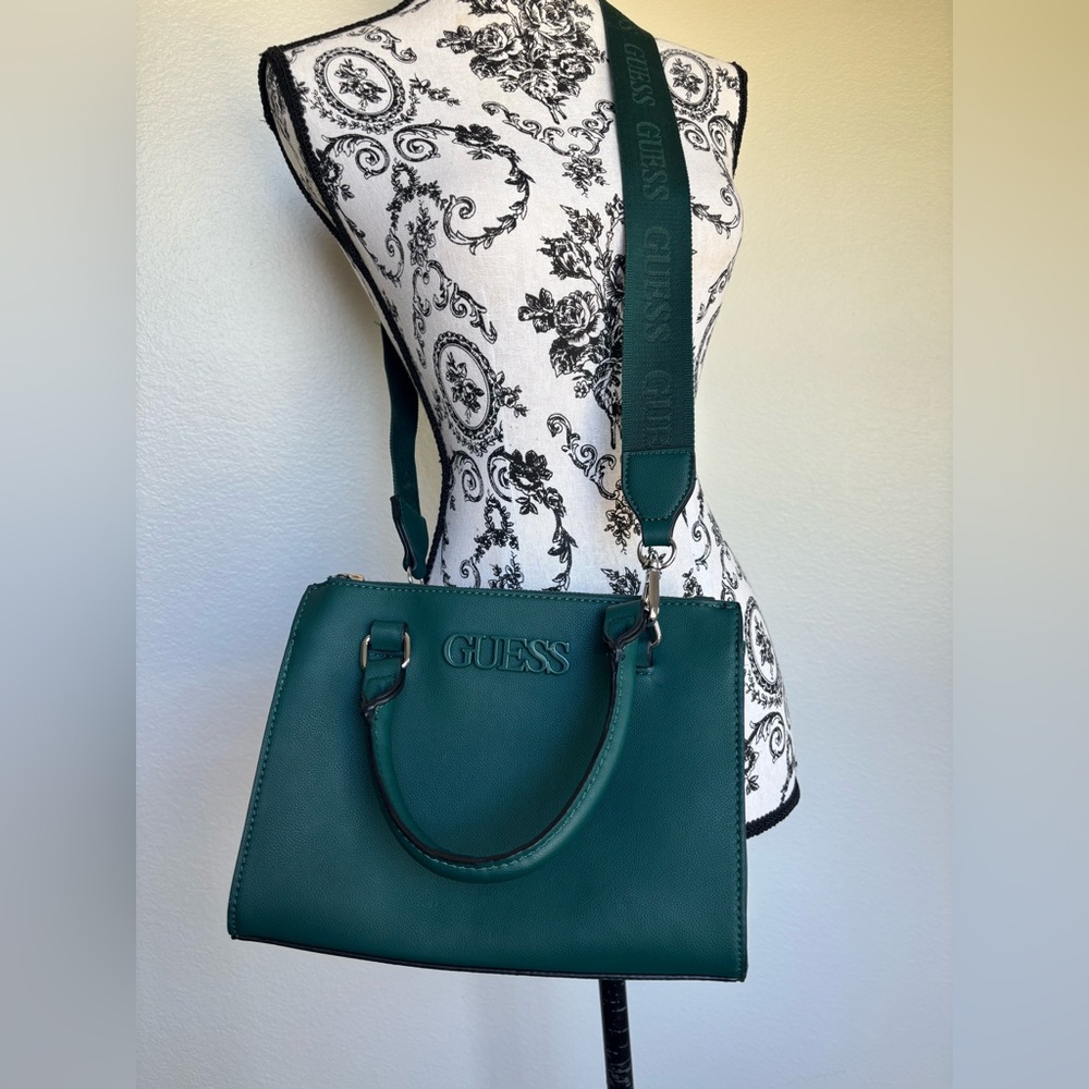 GUESS Teal Green Top-Handle Satchel with Detachable Strap